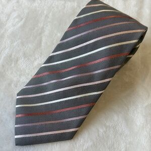 BOSS Hugo Boss 59" Necktie 100% Silk Gray Multicolor Striped Designer Tie